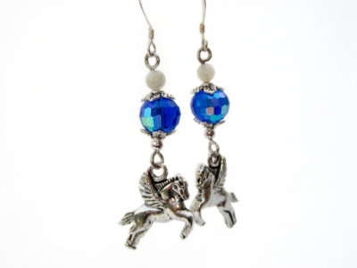 Celestial Steed: Pegasus Dangle Earrings -Crystal, Glass, Metal -Flying Horse