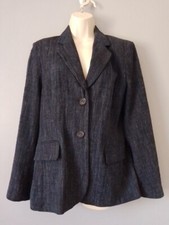 Kello Navy Flex Linen Blend Half Lined L/s Blazer Jacket Size 14 Denmark Design