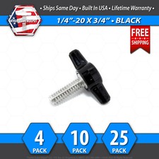 1/4"-20 x 3/4" Thumb Screw Stainless Steel - Black Tee / Wing Knob - USA
