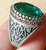 BEAUTIFUL POST MEDIEVAL VINTAGE SILVERED SEAL RING WITH STONE INSERT