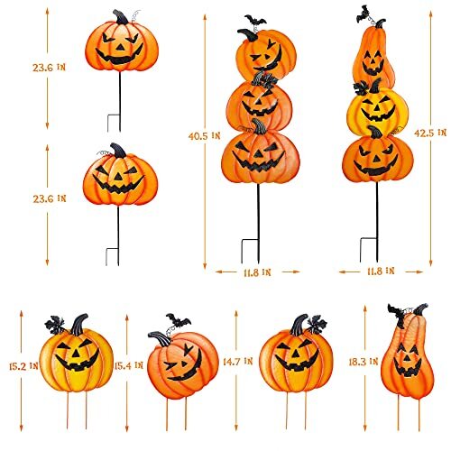 2 Pack Halloween Garden Stakes, Stacked Metal Pumpkins Jack-o-Lantern Lawn - Picture 4 of 7