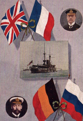 Royal Navy Battleship Britain Germany Flags Postcard c1910s 'Union Strength'
