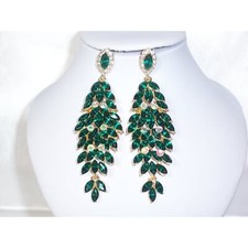 Emerald green long dangle drop earrings, wedding MOB prom party evening earrings