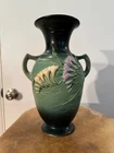 Roseville Pottery Freesia Vase 127-12 Tropical Green Double Handled Floral