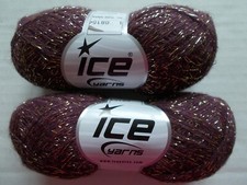 Ice Yarns Metallic lace weight yarn, maroon  gold tone, lot of 2 879 yds ea 