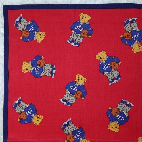 L441 Polo Ralph Lauren Bear Baseket Ball Scarf Scarves Pocket Square 19.5" - Picture 2 of 7