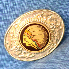 Native American Indian Chief Belt Buckle Southwestern Western Vtg 80s USA.TAZ687