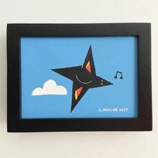 Original 5x7 Acrylic Painting Black Bird Modern Abstract Cubism Canvas Art