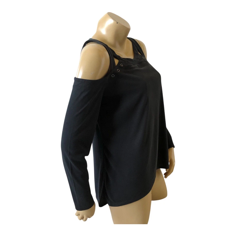 Camisa Top ROCK & REPUBLIC Mujer Talla Mediana Negra Hombro Frío Manga Larga Foto 3 de 4