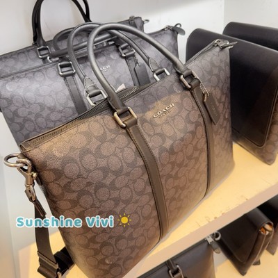 COACH ビジネスバッグ ダークグレー/ブラウン NWT COACH Caleb Work Bag In Signature Canvas CY770 Gunmetal
