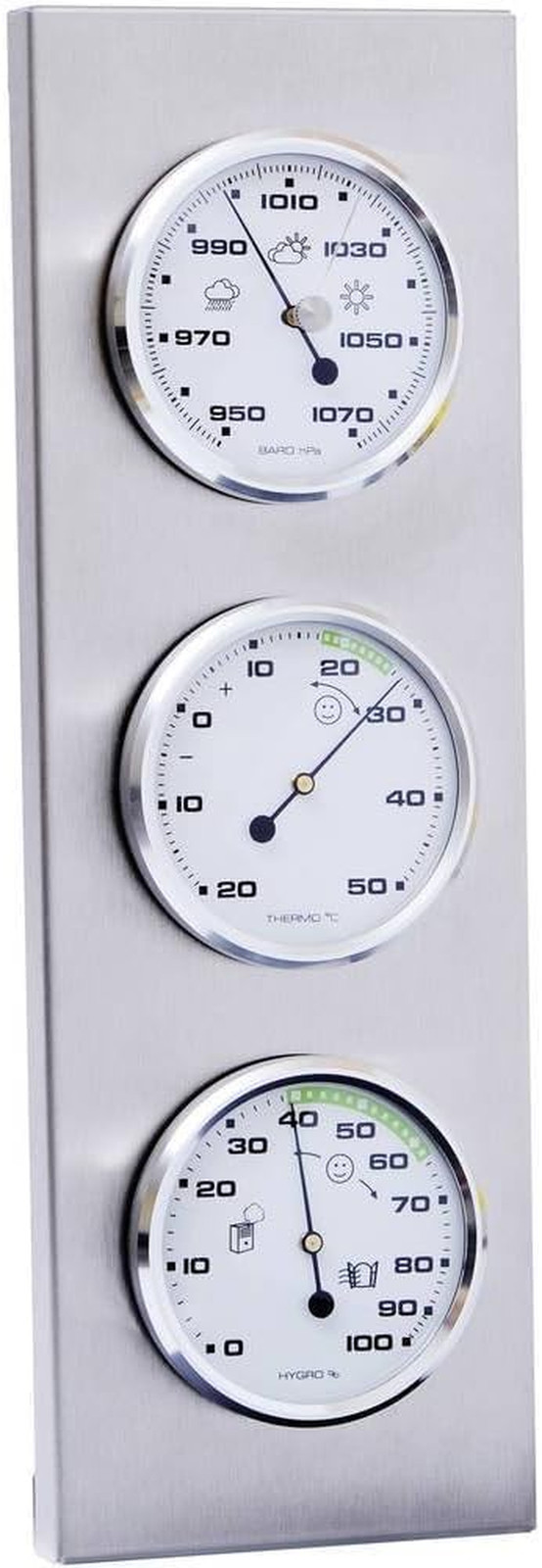 Station météo THB197 baromètre de précision et thermomètre mécanique en inox brossé