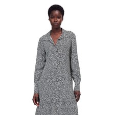 Madewell Black White Floral Tiered Mini Dress Long Sleeve Collared S NWT