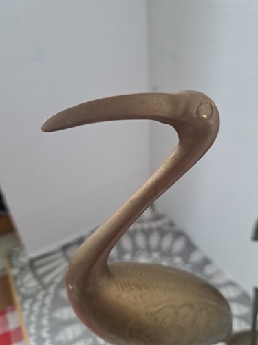 Solid Brass Pair of Crane Heron Egret Bird Sculptures MCM Figures 12” - Imagen 13 de 18