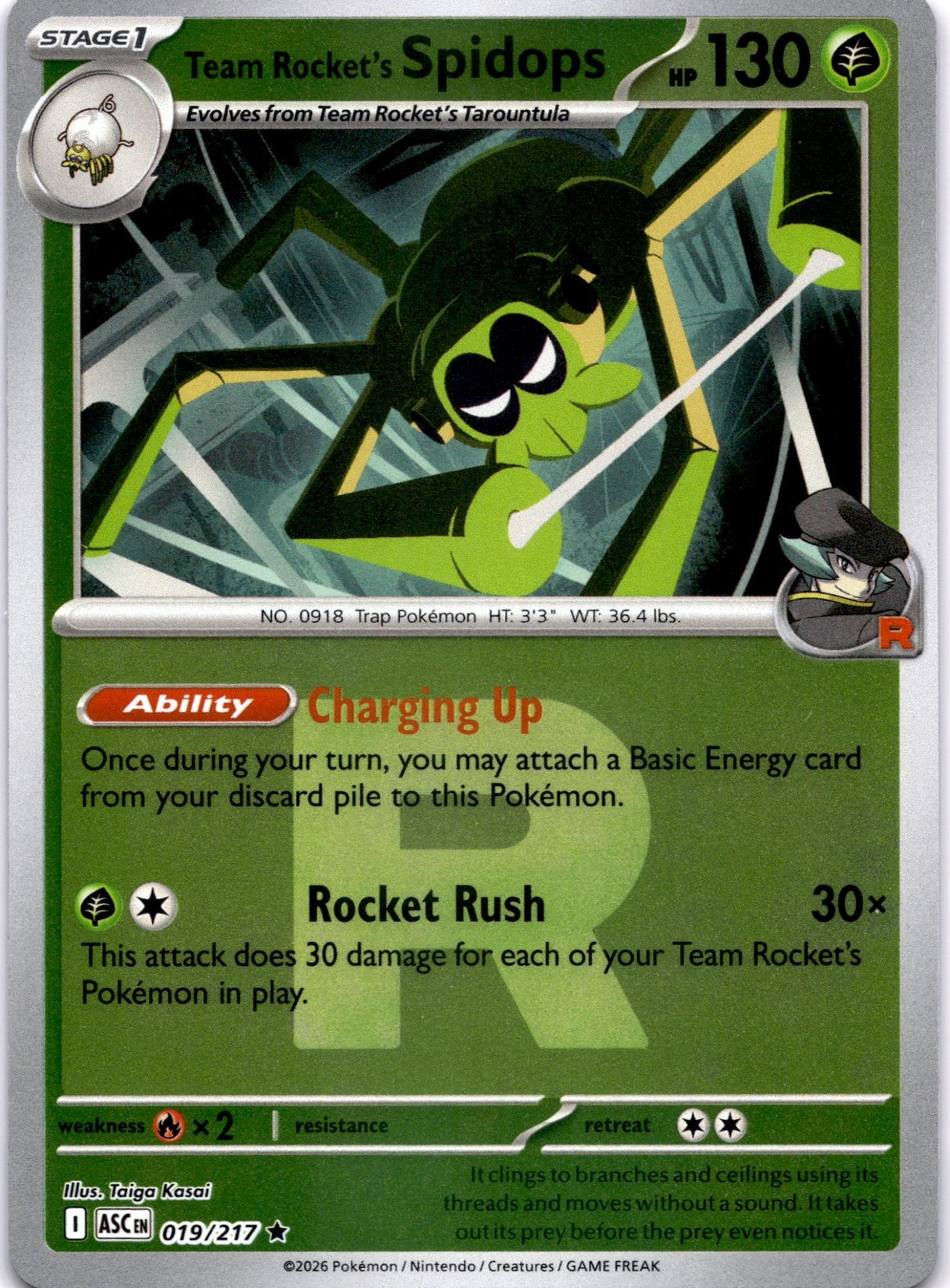 TEAM ROCKET'S SPIDOPS 019/217 R ME: ASCENDED HEROES POKEMON REVERSE HOLO LP