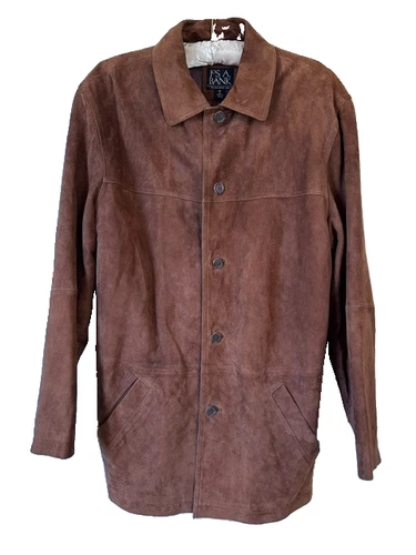 Jos A Banks Suede Leather Long Jacket Coat Sz M Brown Buttons Butter Soft - product listing photo