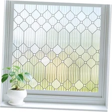  Reeded Glass Window Privacy Film, Decorative Frosted 17.5 x 78.7Inch Pure