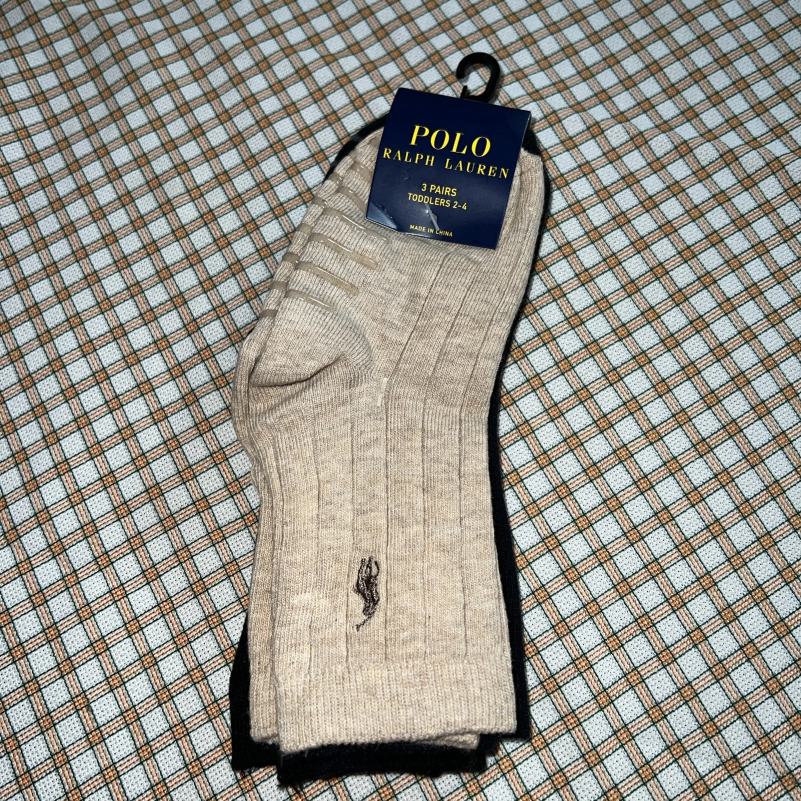 Polo Ralph Lauren 3-Pair Infant Anti-Skid Rubber Socks Size 2-4 & Shoe Size 6-10