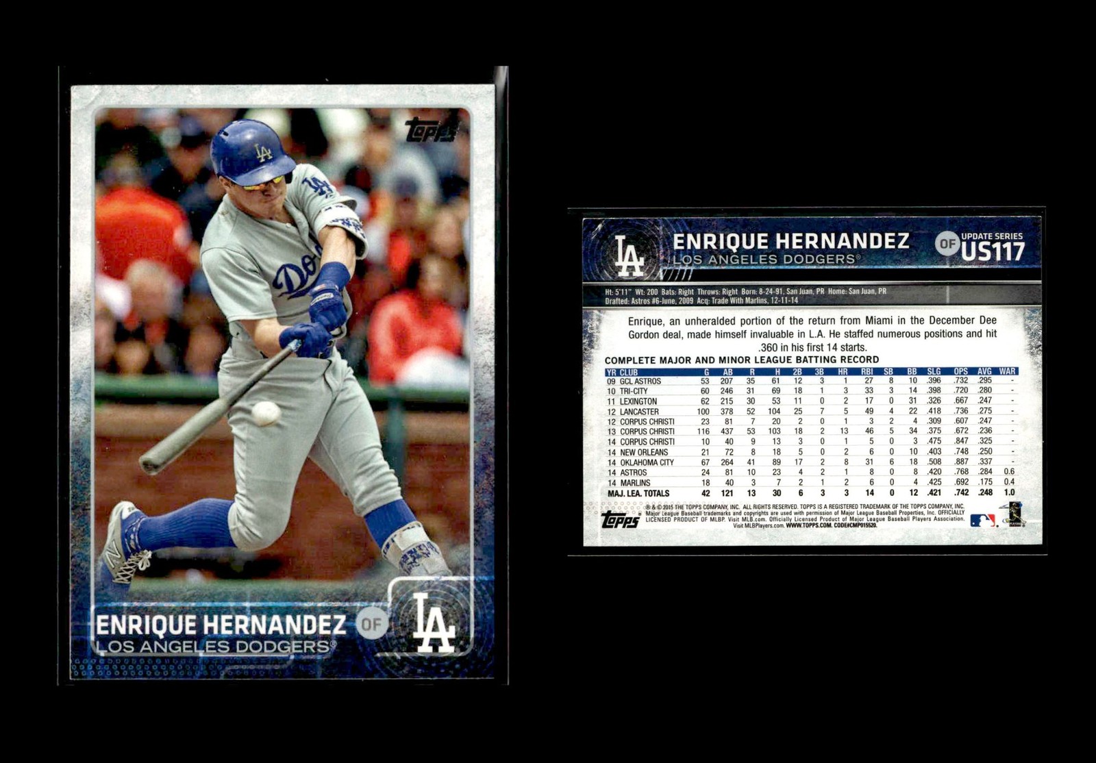 2015 Topps Update - #US117 Enrique Hernandez RC - Los Angeles Dodgers