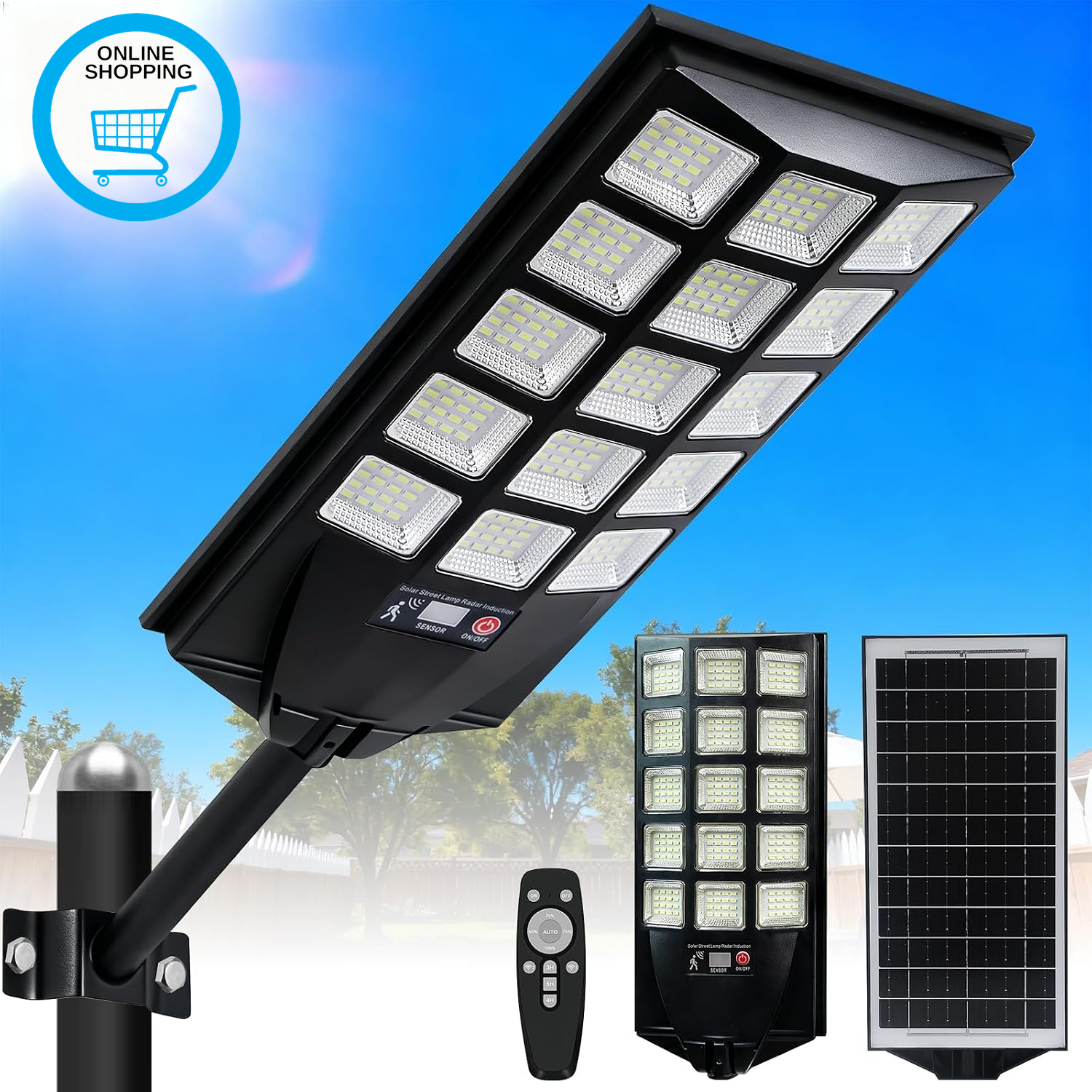 Solar Street Lights Outdoor, 6500K LED Flood Lights with Motion Sensor, Dusk to