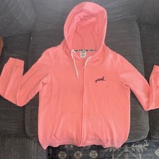 PINK Victoria  s Secret Women  s Pink Full Zip Fleece Logo Hoodie Size M