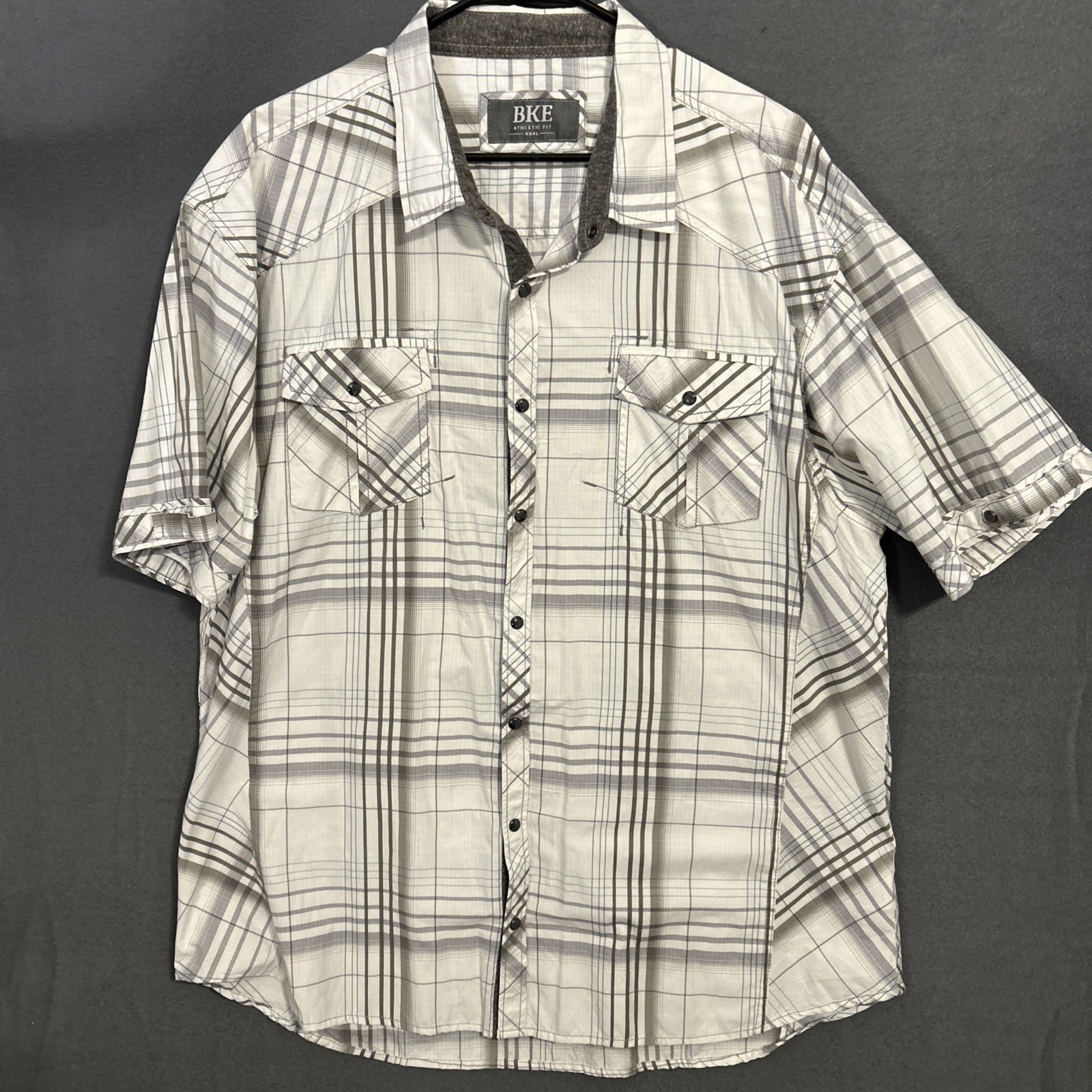 BKE Buckle Shirt Mens 3XL Athletic Fit Plaid Western Pearl Snap Short Sleeve