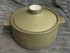 Vintage 1960’s Denby Chevron soup bowl with lid,khaki green herringbone pattern