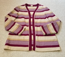 VINTAGE 70s Womens Sweater-STYLECRAFT-maroon/brown/wht striped open cardigan-12