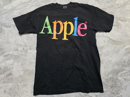 Vintage Apple Spellout T-shirt Black Sz L Rainbow Macintosh Single Stitch 80s/90 - Picture 5 of 8