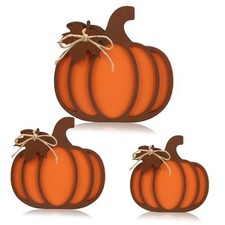 3 Pcs Fall Pumpkin Wooden Signs Decorations 3D Pumpkin Tabletop Sign Autumn