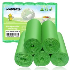 2 Gallon Compostable Trash Bags Small 1 Count Pack of 100 , Green