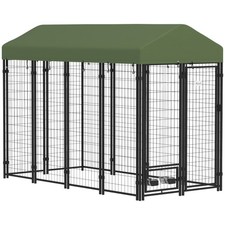 8' x 4' x 6' Outdoor Dog Shelter Kennel, UV  Water Resistant Canopy, 2 Bowls