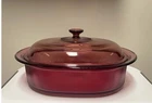 Vintage Visions Corning Pyrex Cranberry  Coloured Glass 4 Litre Roaster w Lid