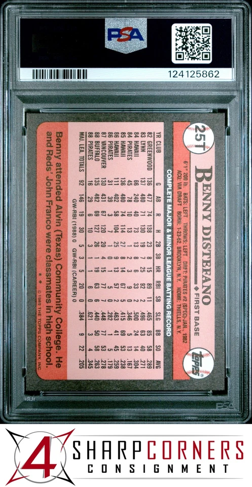 1989 TOPPS TRADED TIFFANY #25T BENNY DISTEFANO PIRATES POP 1 PSA 10 - Image 2 of 3