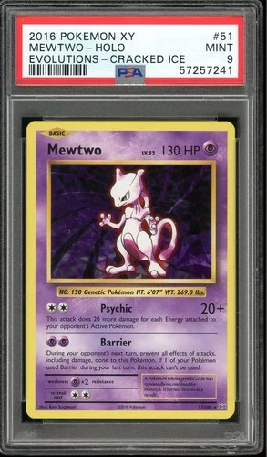 Pokemon Mewtwo XY Evolutions Cracked Ice Holo Rare #51 PSA 9 Mint