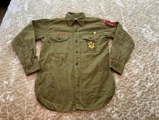 Vintage Boy Scouts of America Shirt Youth L Green Sanforized Button Up 60s BSA