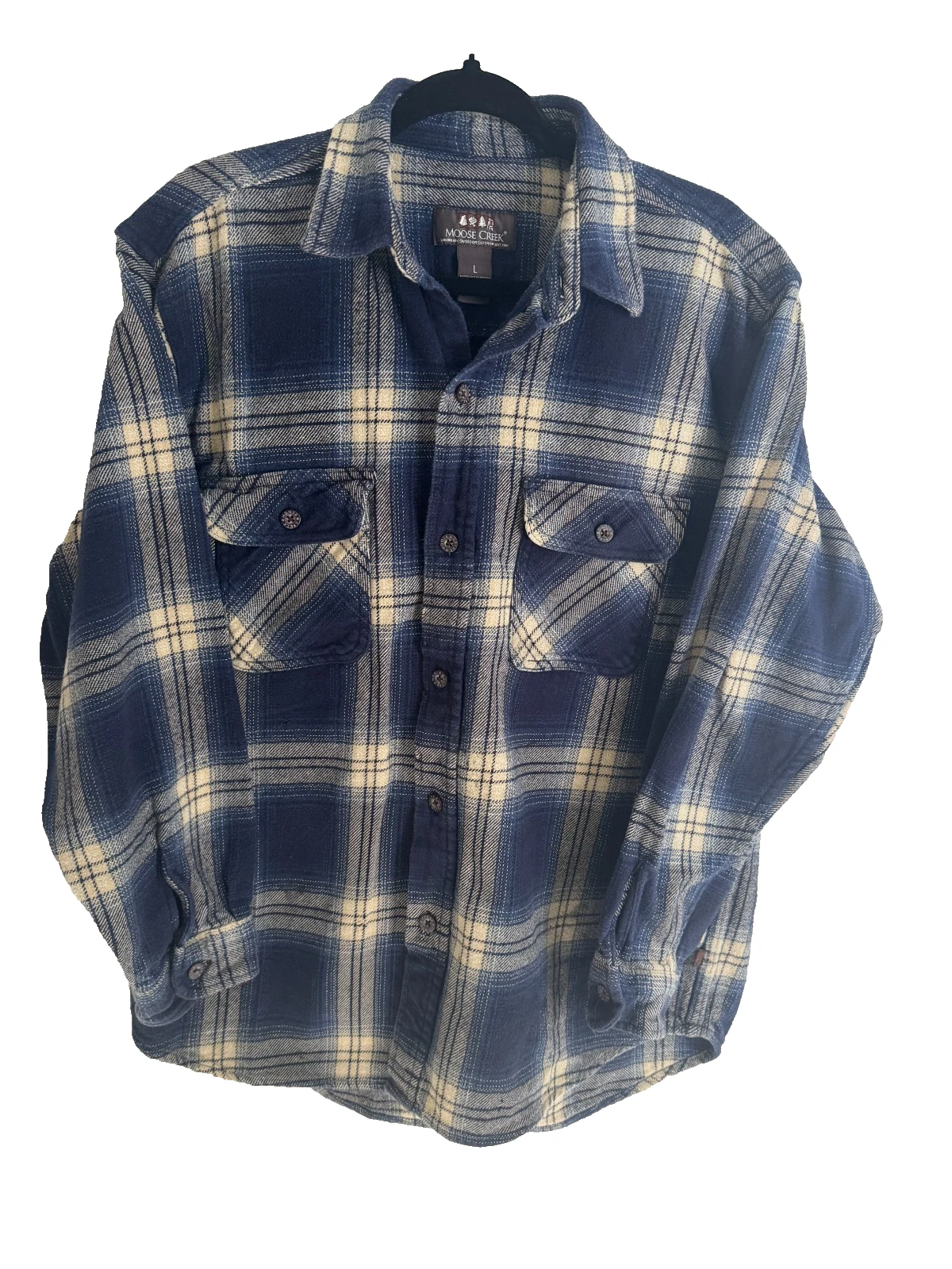 Moose Creek L Heavy Flannel Shirt Blue Plaid Button Down Grunge Utility Outdoor
Opens in a new windo