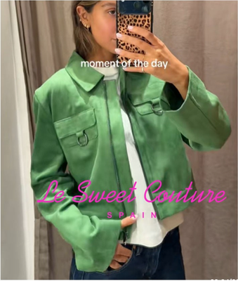 ZARA WOMAN SS26 FAUX SUEDE CROP JACKET APPLE GREEN 4344/156/513 | eBay