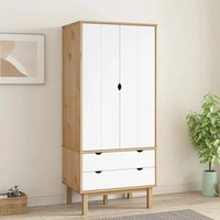 Kleiderschrank Otta Braun Weiß Massivholz Kiefer 76,5X53X172 Cm