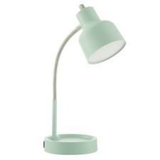 LED Desk Lamp with USB Ports, AC Outlet, and Catch-All Tidy Base, Matte Mint