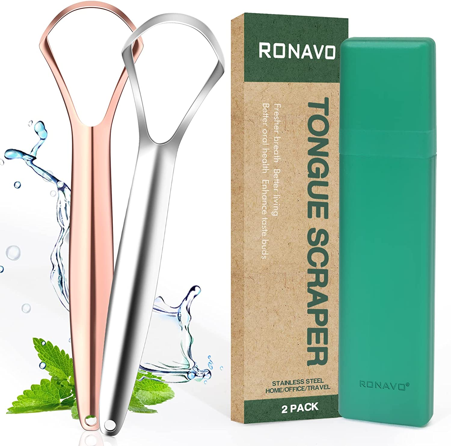 Tongue Scraper (2 Pack), Tongue Cleaner Cure Bad Breath, Tongue Cleaners Stainle