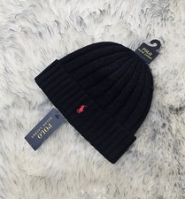 Image of POLO RALPH LAUREN RIBB KNIT BEANIE HAT WITH CUFF UNISEX NAVY OS PONY LOGO NWT