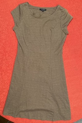 Sharagano Brown Textured Midi Dress Size 10 Cap Sleeve Crinkle Boho Casual