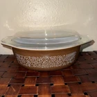 Pyrex Woodland Casserole Dish-Brown -Model 045 Lid 945-05 VTG USA