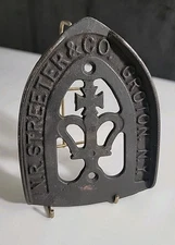 Vintage N. R. Streeter & Co Sad Iron Rest Trivet Cast Iron Advertising Primative