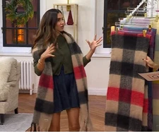 NWT Sprigs 93x14 Oversized Nova Check Fringe Scarf Camel Red VIRAL STYLE SeePics