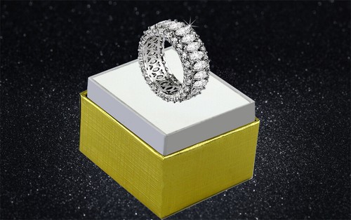 Sterling Silver 925 Plated Women's CZ Princess Cut Eternity Wedding Band Ring - Picture 3 of 9