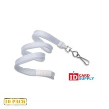 White Break-Away Lanyard w/ 3/8" Flat Strap and Swivel Hook  Pack of 10