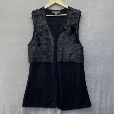 Valerie Stevens Womens M Sweater Sweater Vest Faux Fur Knit Jacket Open Black