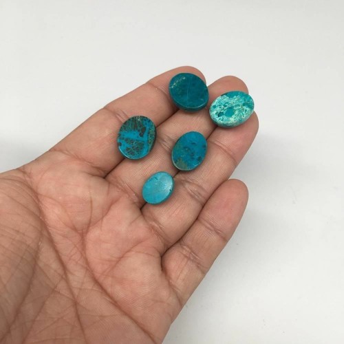 49.5 cts, 5pcs, Natural Oval Shape Flat Bottom Chrysocolla Cabochon @Mexico,Lot1 - Picture 4 of 7