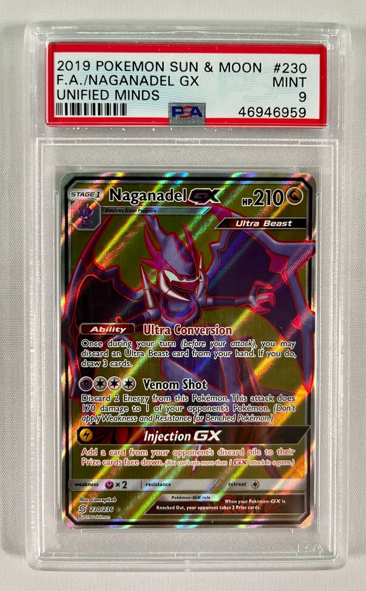 Pokemon PSA 9 MINT Sun & Moon Unified Minds NAGANADEL GX 230 Full
